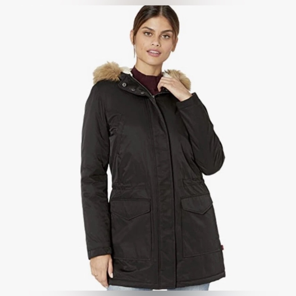 Levi's Coated Cotton Parka with Bunny Sherpa and Faux Fur Hood